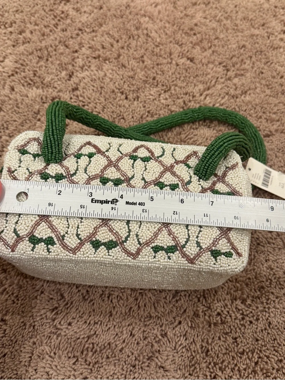NWT new Anthropologie beaded box shaped shoulder bag green bows white